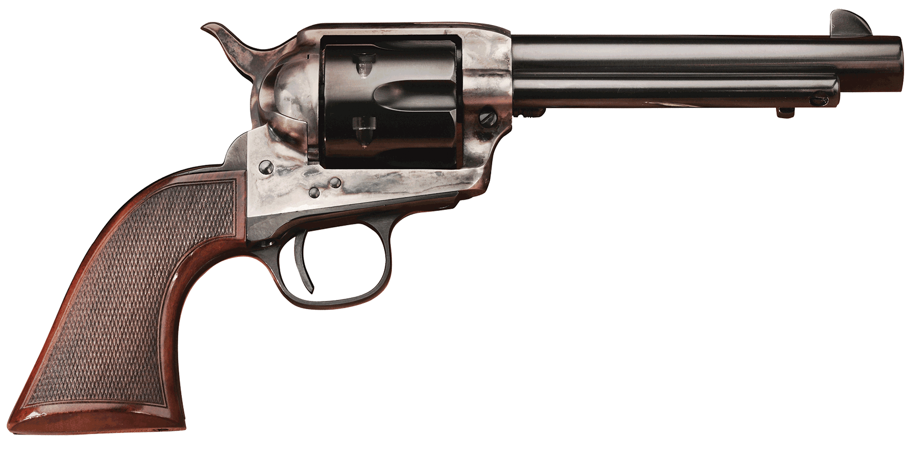 Taylors & Company 550812DE Smoke Wagon Deluxe 45 Colt (LC) Caliber with 4.75" Blued Finish Barrel 6rd Capacity Blued Finish Cylinder Color Case Hardened Finish Steel Frame Checkered Walnut Grip & Overall Taylor Polish