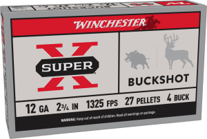 Winchester Ammo XB124 Super X  12 Gauge 2.75" 27 Pellets 4 Buck Shot 5 Bx