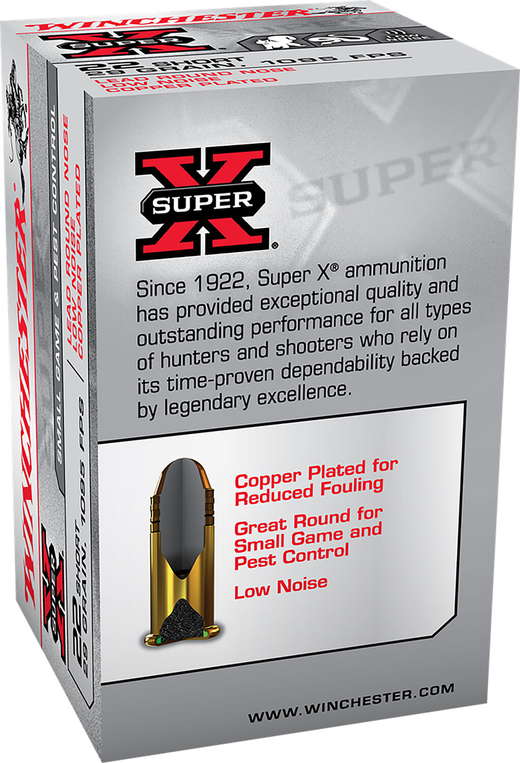 Winchester Ammo X22S Super X 22 Short 29 gr Lead Round Nose Low Noise Copper Plated 50rd Box - Image 2