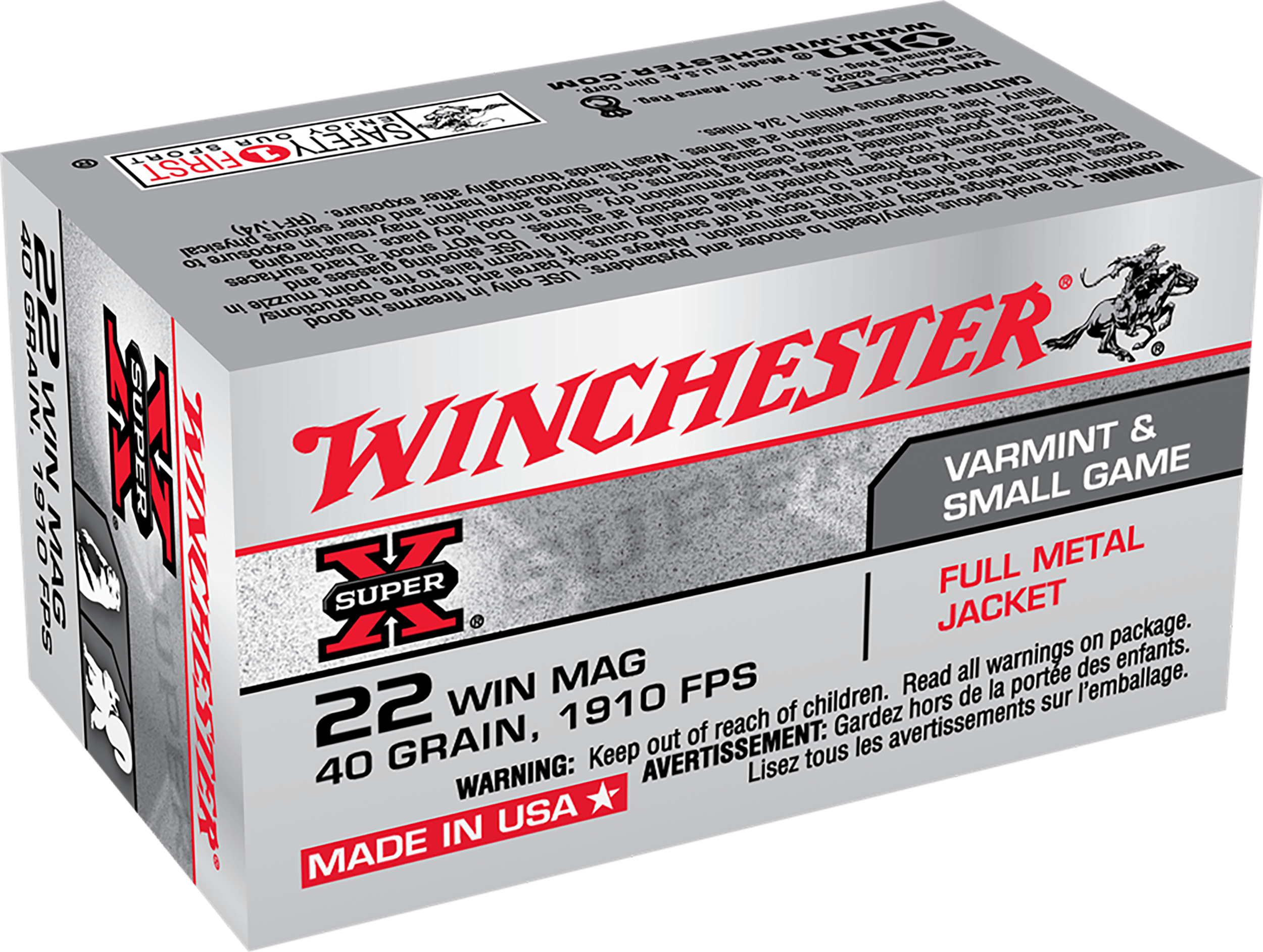 Winchester Ammo X22M Super X 22 WMR 40 gr Full Metal Jacket 50rd Box