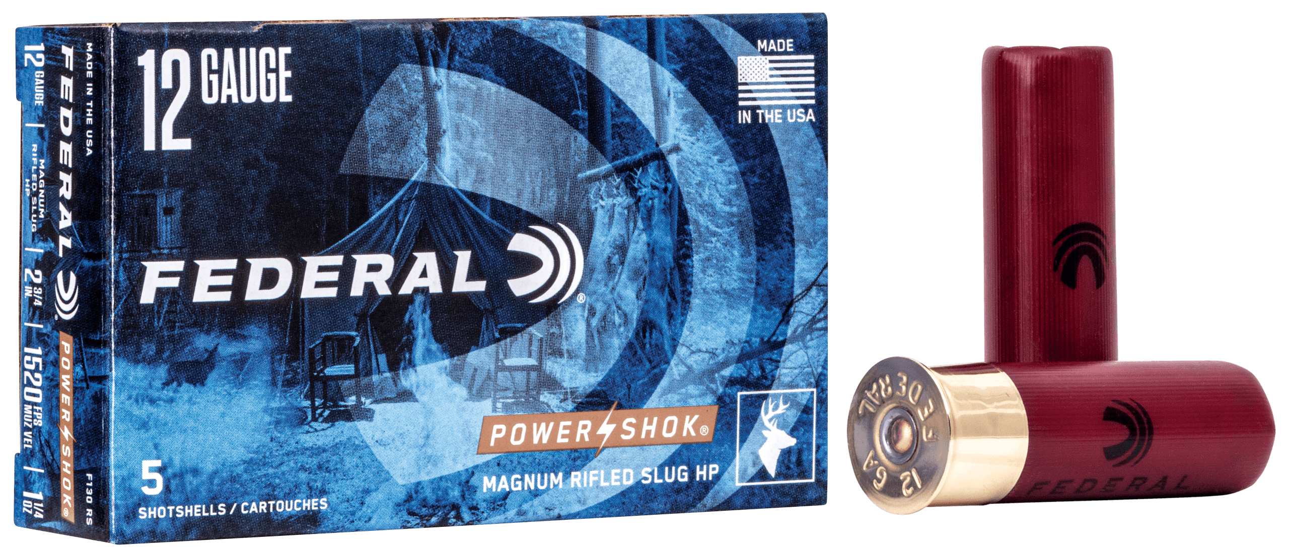 Federal F130RS Power-Shok 12Gauge 2.75" 1 1/4oz Rifled SlugShot 5 Per Box