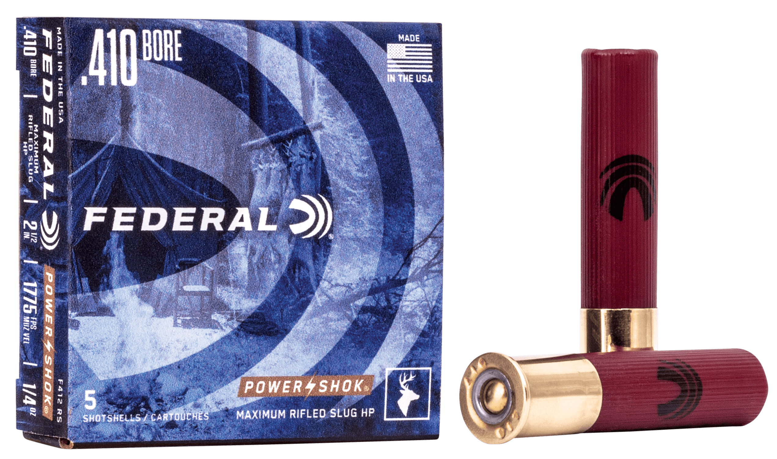 Federal F412RS Power-Shok Shotshell 410Gauge 2.50" 1/4oz RifledSlug Shot 5 Per Box
