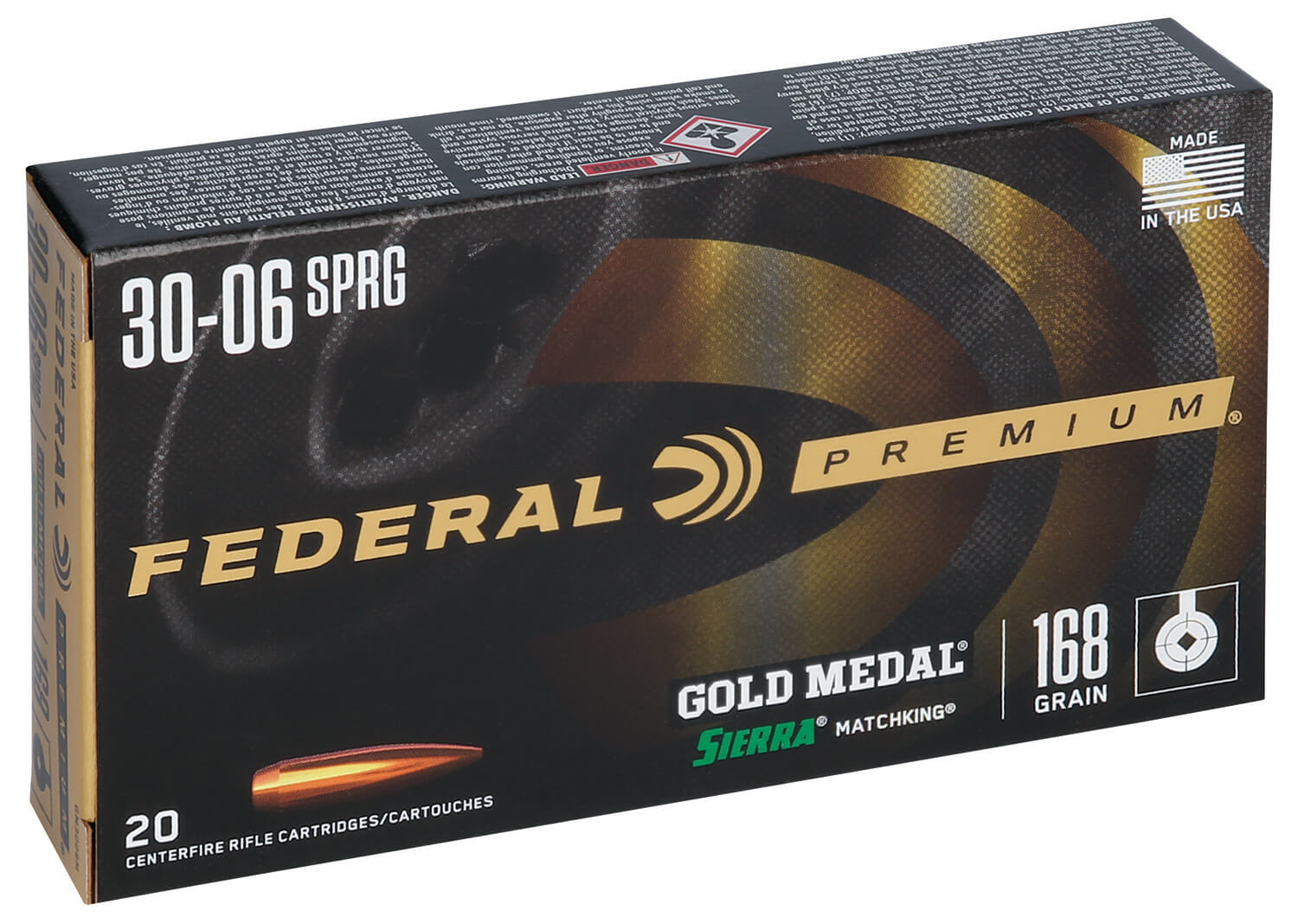 Federal GM3006M Premium Gold Medal 30-06Springfield 168gr Sierra MatchKing BTHP 20rd Box - Image 2