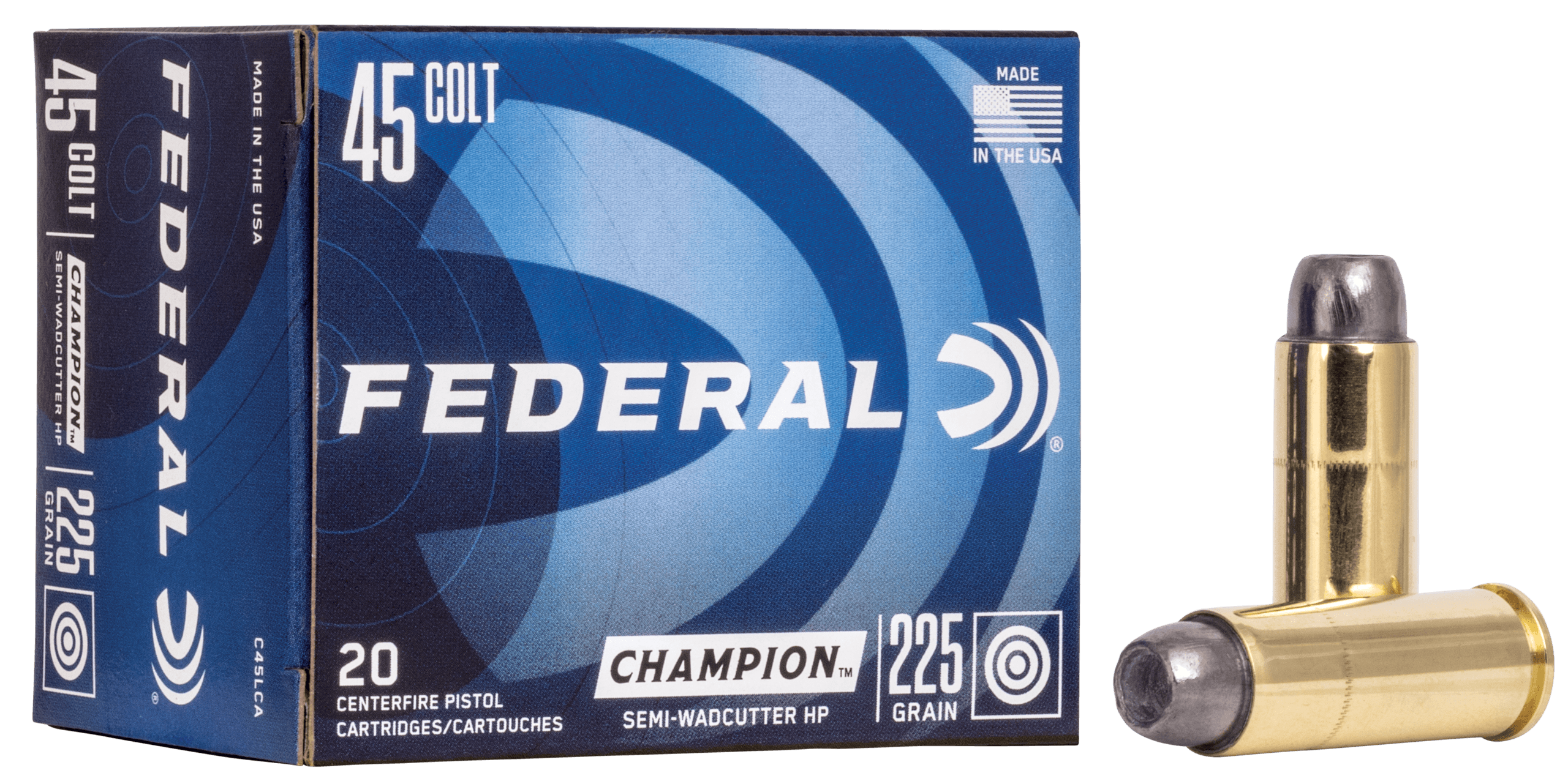Federal C45LCA Champion Training 45Colt 225gr Semi Wadcutter Hollow Point 20rd Box