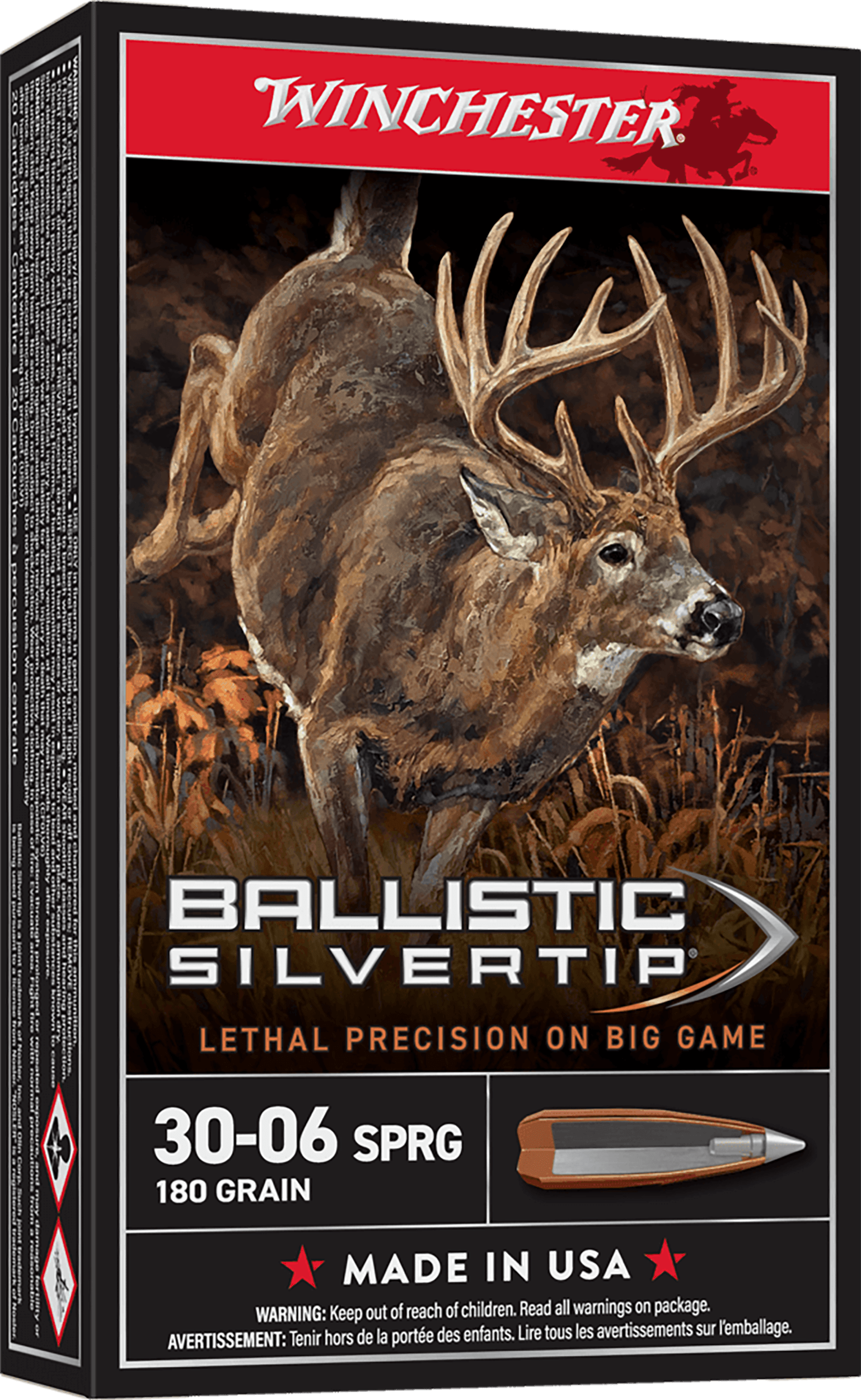 Winchester Ammo SBST3006B Ballistic Silvertip 30-06 Springfield 180 gr Rapid Controlled Expansion Polymer Tip 20rd Box