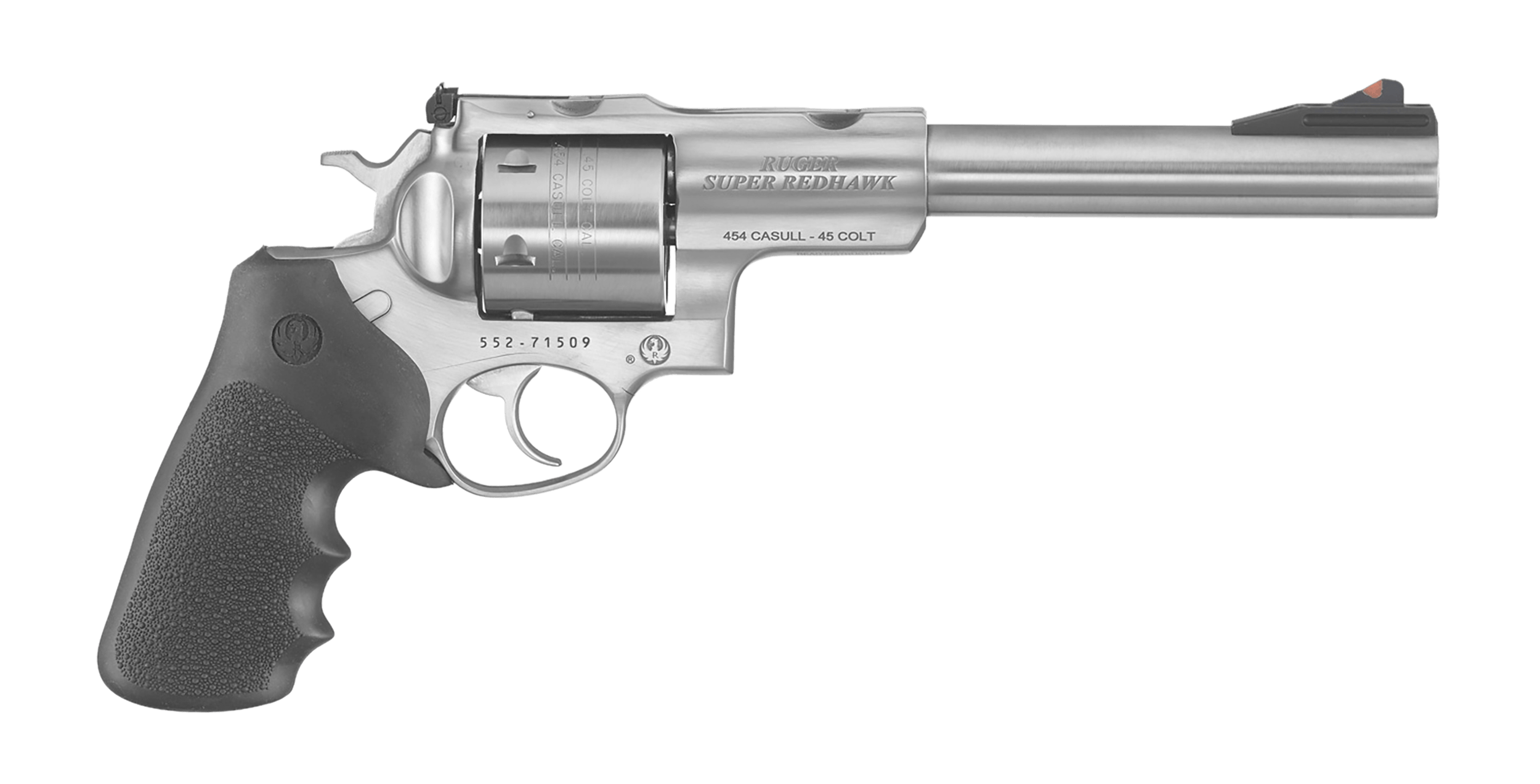 Ruger 5505 Super Redhawk Large Frame 45 Colt (Long Colt)/454 Casull 6rd 7.50" Satin Stainless Steel Barrel w/Integral Mount Satin Stainless Steel Cylinder & Frame Hogue Tamer Monogrip Transfer Bar Safety Exposed Hammer