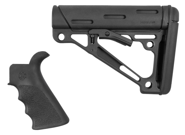 Hogue 15056 OverMolded Combo Kit Collapsible Black OverMolded Rubber Black Synthetic & Black Rubber Grip for AR15 M16 with Mil-Spec Tube (Tube Not Included)