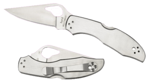 Spyderco BY04P2 Byrd Meadowlark 2 2.93" Folding Clip Point Plain 8Cr13MoV SS Blade Satin Stainless Steel Handle