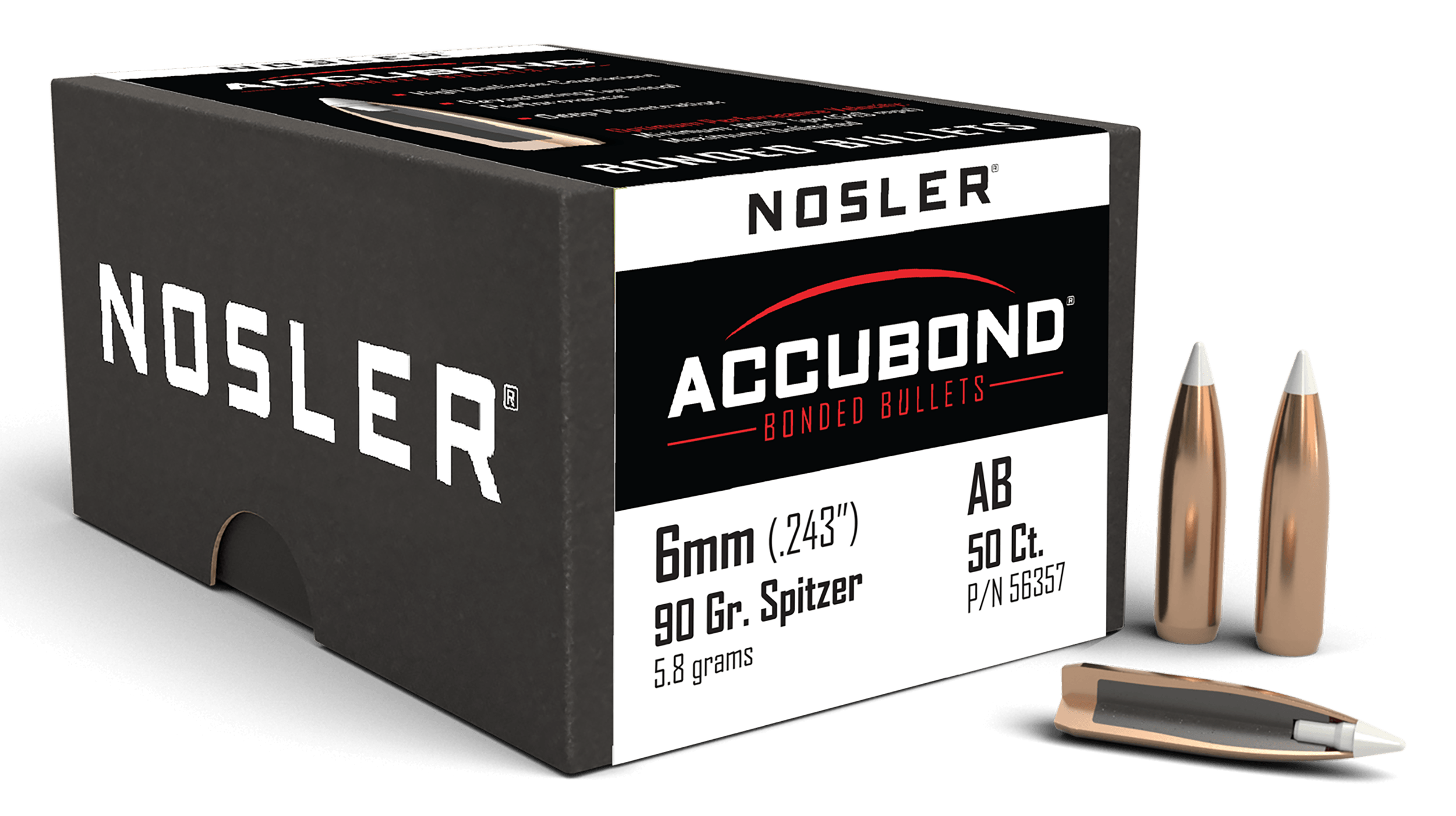 Nosler 56357 AccuBond 6mm .243 90 gr Spitzer Point/ 50rd Box