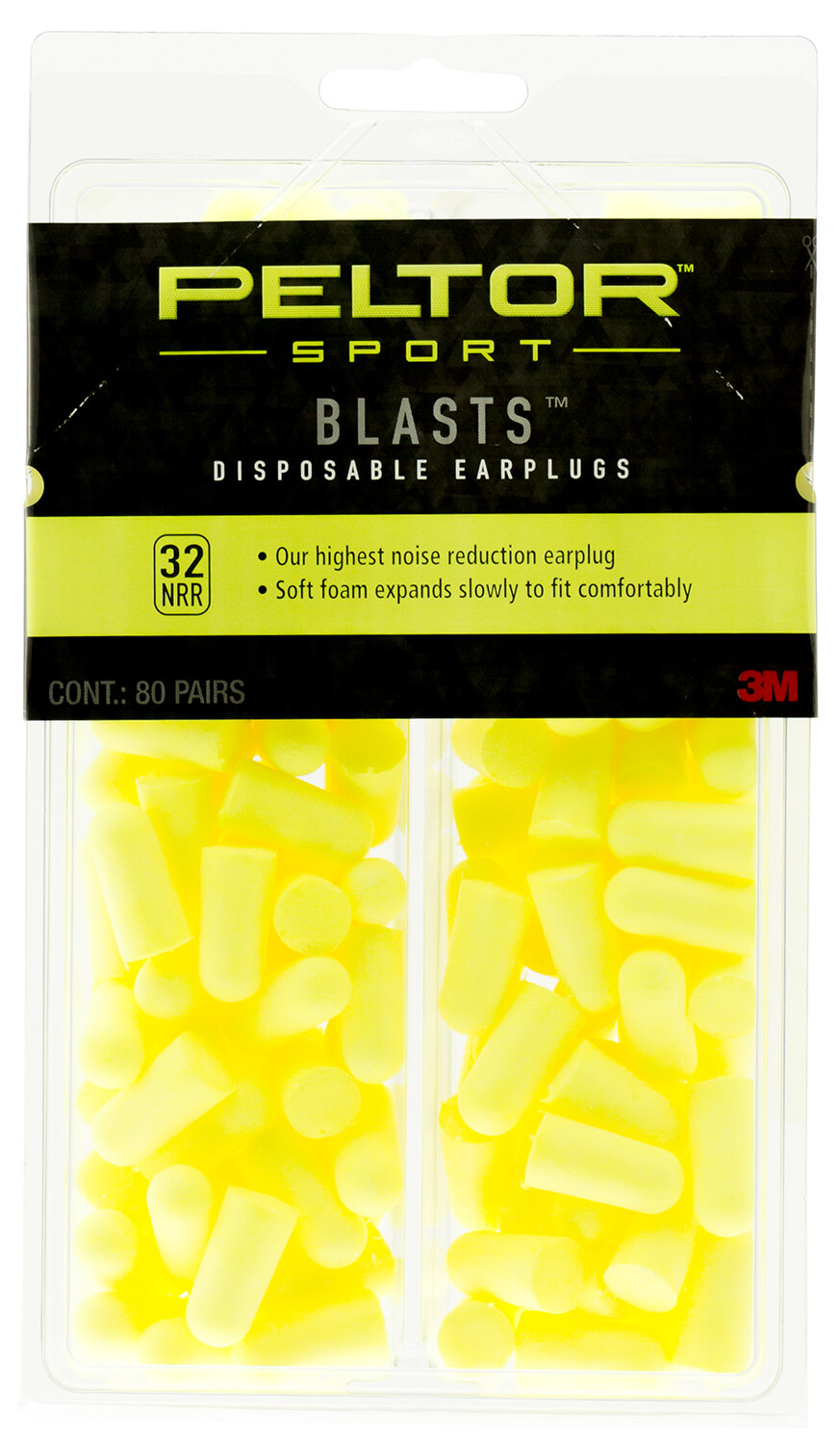 Peltor 97082 Sport Blast Earplugs Foam 32 dB In The Ear Yellow Adult 80 Pair - Image 2