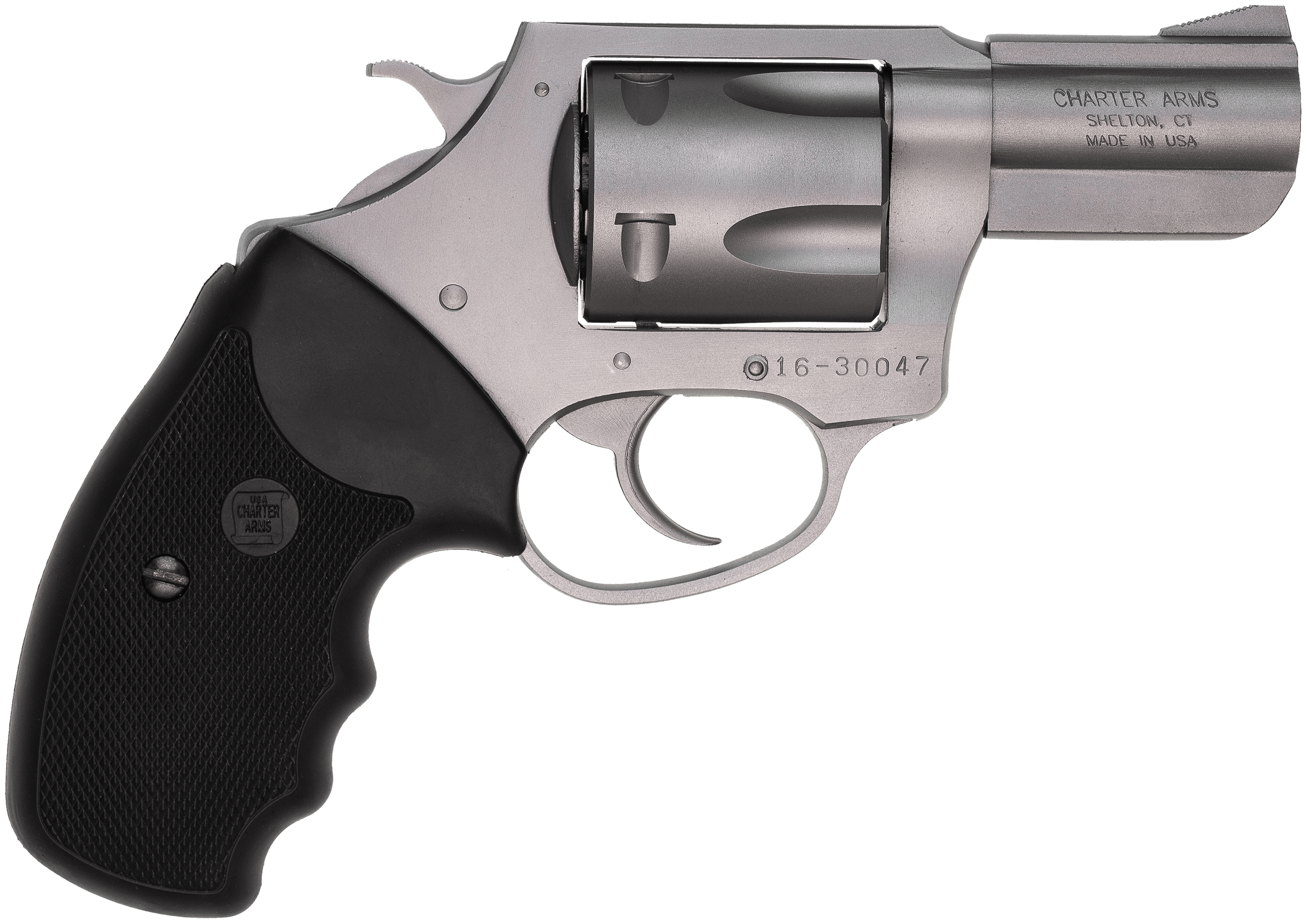 Charter Arms 74020 Pitbull Large 40 S&W 5 Shot 2.30 Matte Stainless Steel Barrel Cylinder & Frame w/Black Finger Grooved Rubber Grip"