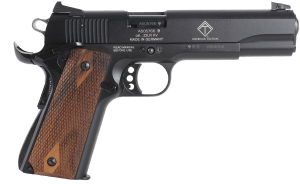 GSG GSG2210M1911CA 1911 *CA Compliant 22 LR 10+1 5" All Black Anodized Steel Barrel Serrated Slide Zinc Alloy w/Beavertail Frame Double Diamond Walnut Grip