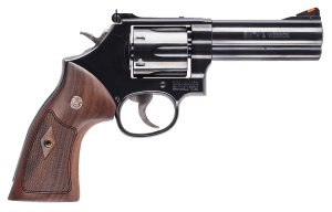 Smith & Wesson 150909 Model 586 Classic 357 Mag or 38 S&W Spl +P Blued Carbon Steel 4 Barrel  6rd  Cylinder & L-Frame  Wood Grip With S&W Medallions"