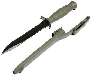 Glock KF039181 Field 7" Fixed Clip Point Plain/Saw Black High Carbon Steel Blade Battle Field Green Textured Trimond Polymer Handle Features Clamshell Packaging