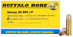Buffalo Bore Ammunition 20B20 Heavy Strictly Business 38 Special +P 125 gr Jacketed Hollow Point (JHP) 20rd Box