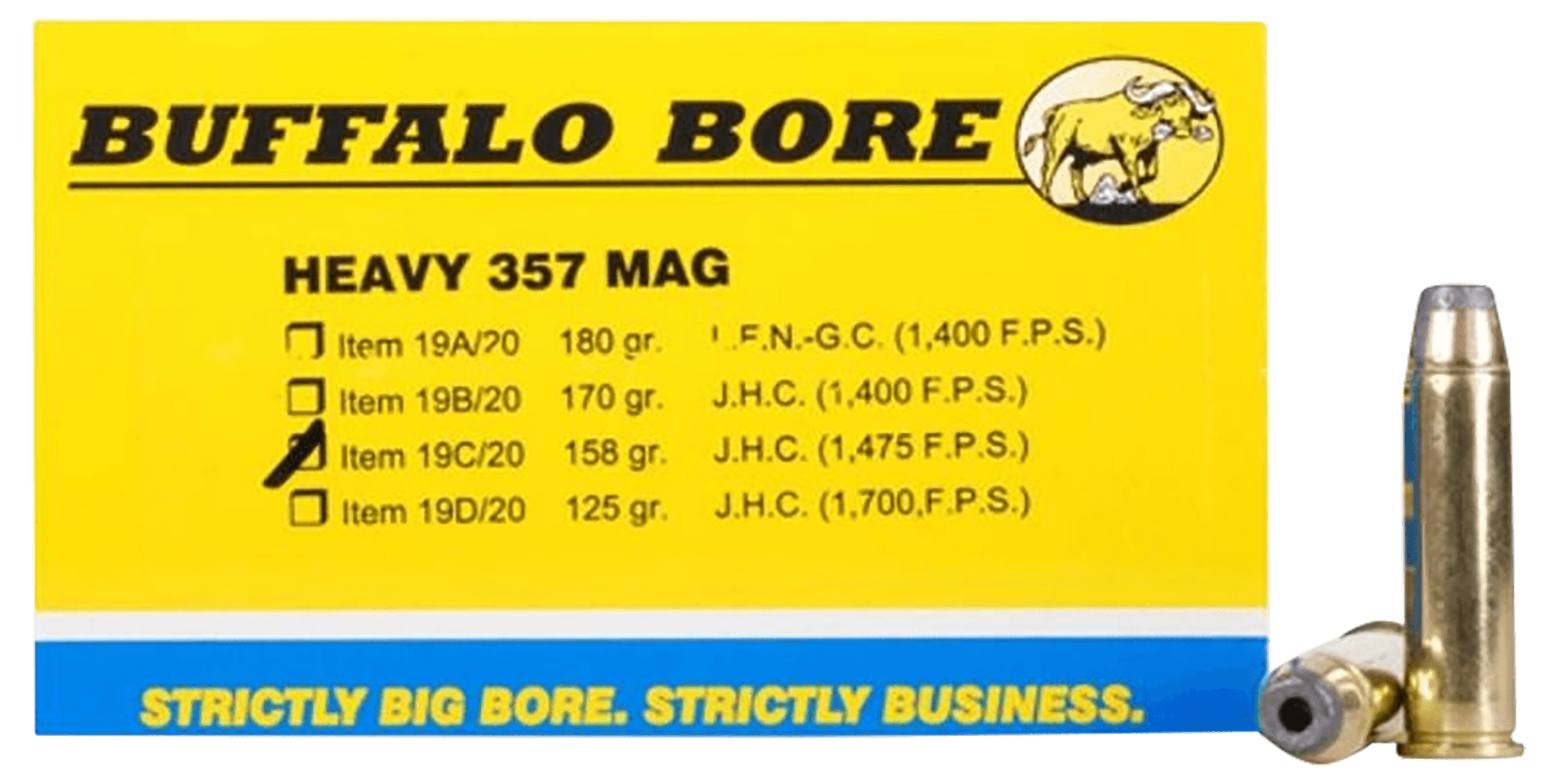 Buffalo Bore Ammunition 19C20 Heavy Strictly Business 357 Mag 158 gr Jacketed Hollow Point (JHP) 20rd Box