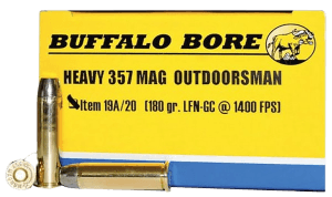 Buffalo Bore Ammunition 19A20 Outdoorsman Strictly Business 357 Mag 180 gr Hard Cast Flat Nose (HCFN) 20rd Box