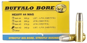 Buffalo Bore Ammunition 4D20 Heavy Strictly Business 44 Rem Mag +P+ 340 gr Lead Flat Nose (LFN) 20rd Box
