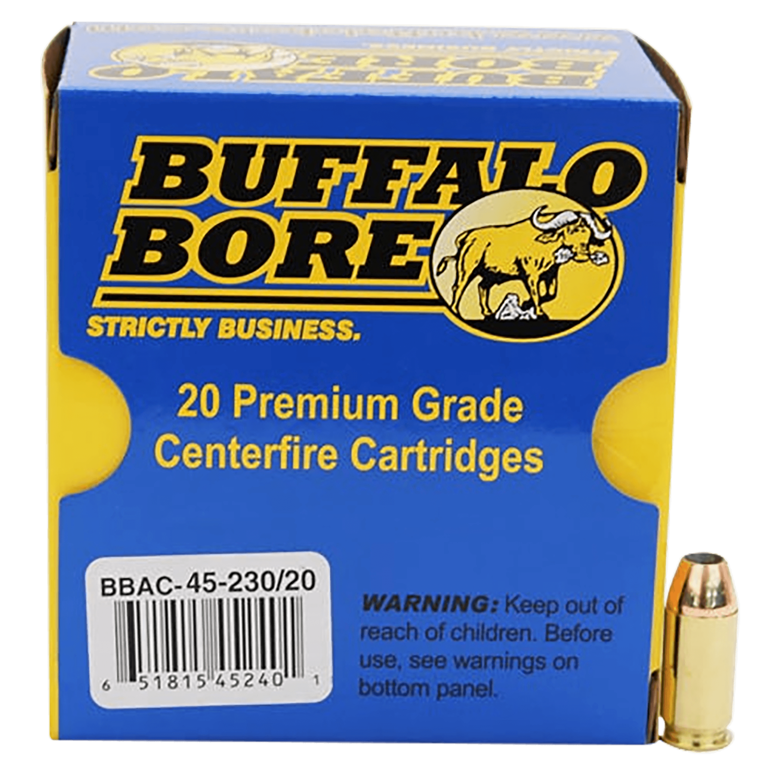 Buffalo Bore Ammunition 4523020 Personal Defense Strictly Business 45 ACP +P 230 gr Jacketed Hollow Point (JHP) 20rd Box