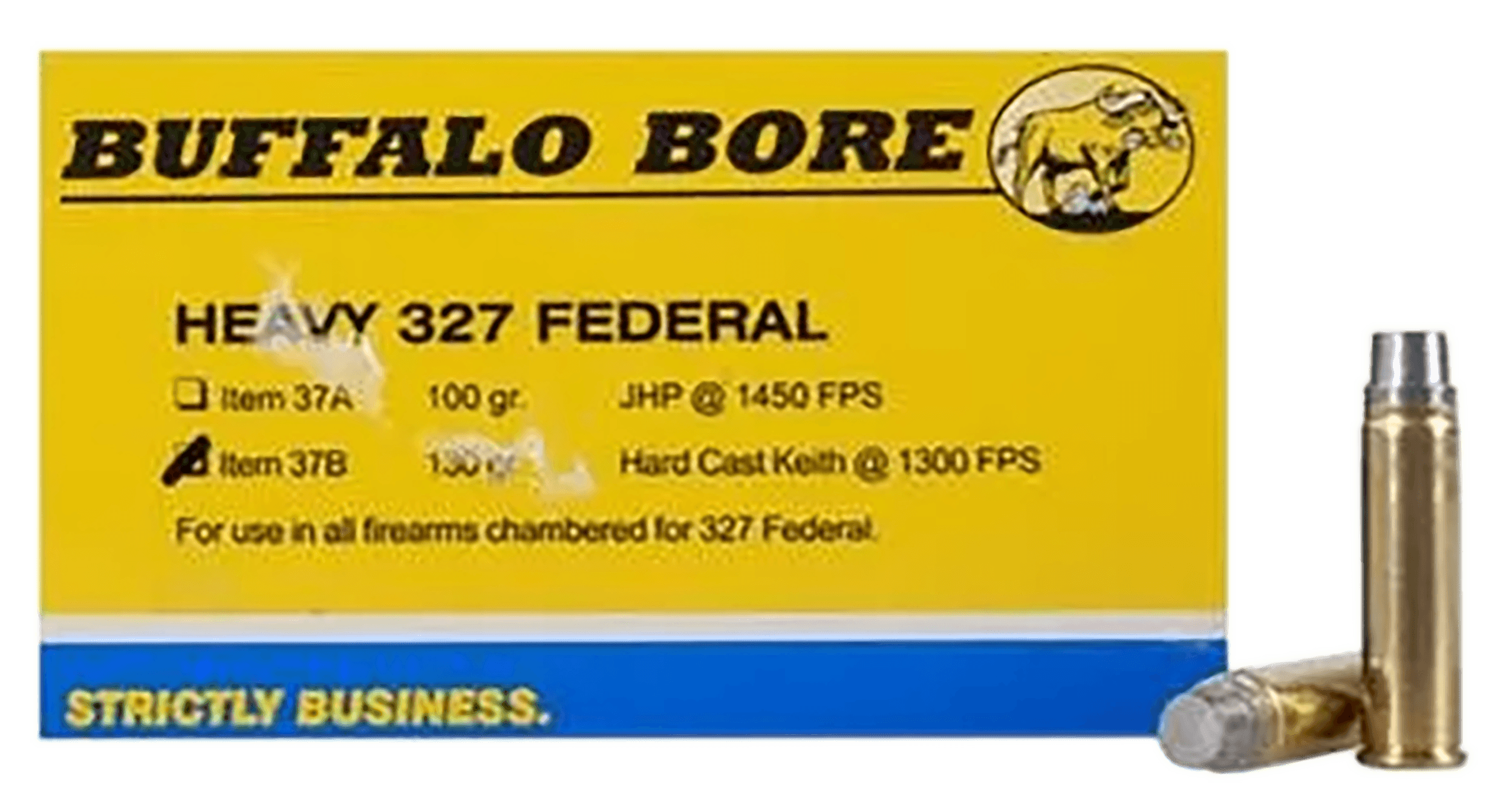 Buffalo Bore Ammunition 37B20 Heavy Strictly Business 327 Federal Mag 130 gr Hard Cast (HC) 20rd Box