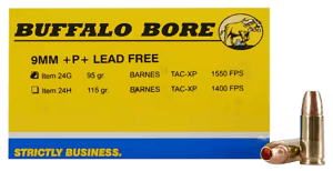 Buffalo Bore Ammunition 24G20 Buffalo-Barnes Strictly Business 9mm Luger +P+ 95 gr Barnes TAC-XP Lead Free 20rd Box