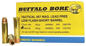 Buffalo Bore Ammunition 19I20 Buffalo-Barnes Strictly Business 357 Mag 140 gr Barnes VOR-TX XPB Lead-Free 20rd Box