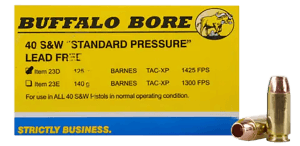Buffalo Bore Ammunition 23D20 Standard Pressure Strictly Business 40 S&W 125 gr Barnes TAC XP Lead Free 20rd Box