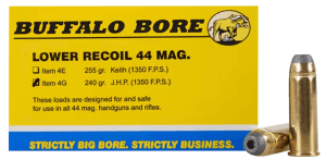 Buffalo Bore Ammunition 4G20 Low Recoil Strictly Business 44 Rem Mag 240 gr Jacketed Hollow Point (JHP) 20rd Box