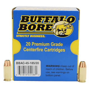 Buffalo Bore Ammunition 4518520 Personal Defense Strictly Business 45 ACP +P 185 gr Jacketed Hollow Point (JHP) 20rd Box