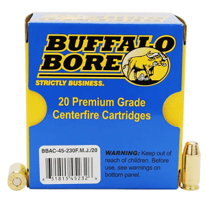 Buffalo Bore Ammunition 45230FMJ20 Personal Defense Strictly Business 45 ACP +P 230 gr Full Metal Jacket Flat Nose (FMJFN) 20rd Box