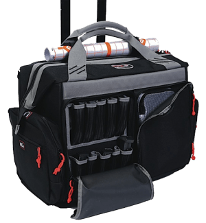 GPS Bags 2215RB Rolling Black Canvas with Telescoping Handle Ball Bearing Wheels Lockable Zippers & Foam Cradle Holds 4 Handguns