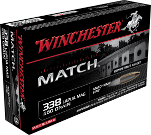 Winchester Ammo S338LM Match Target 338 Lapua Mag 250 gr Sierra MatchKing BTHP (SMBTHP) 20rd Box