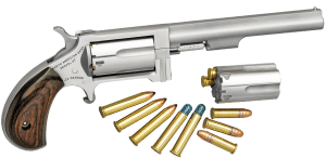 North American Arms SWC4 Sidewinder *CA Compliant 22 LR or 22 WMR Caliber with 4" Barrel 5rd Capacity Cylinder Overall Stainless Steel Finish & Rosewood Birdshead Grip Includes Cylinder