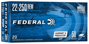 Federal AE22250G American Eagle Varmint & Predator 22-250 Rem 50 gr Jacket Hollow Point 20rd Box