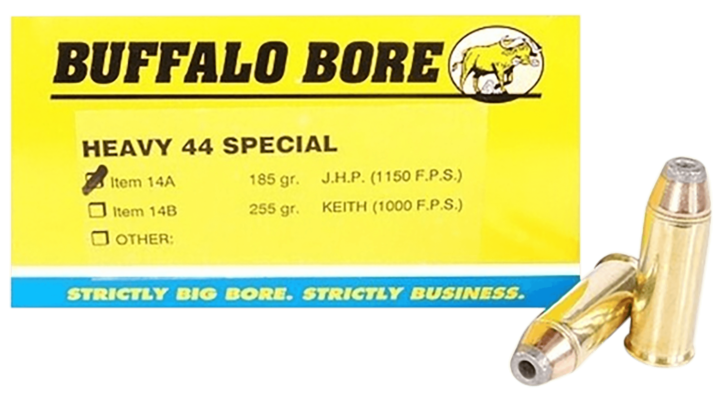 Buffalo Bore Ammunition 14A20 Heavy Strictly Business 44 S&W Spl 180 gr Jacket Hollow Point 20rd Box