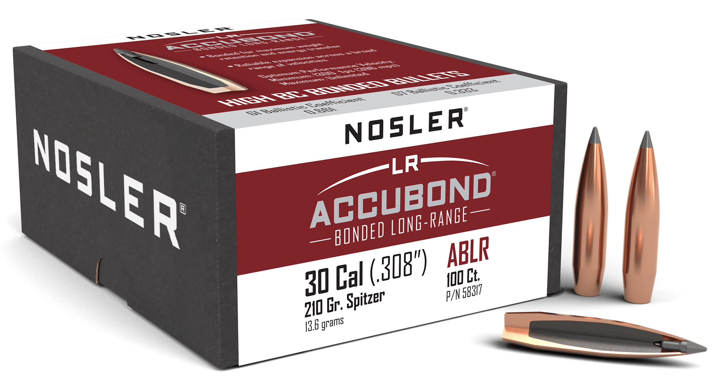 Nosler 58317 AccuBond Long Range 30 Cal .308 210 gr Spitzer Point/ 100rd Box