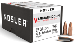 Nosler 35631 Varmageddon  22 Cal .224 62 gr Flat Base Hollow Point