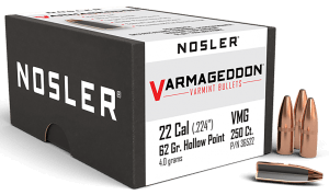 Nosler 36522 Varmageddon  22 Cal .224 62 gr Flat Base Hollow Point/ 250rd Box