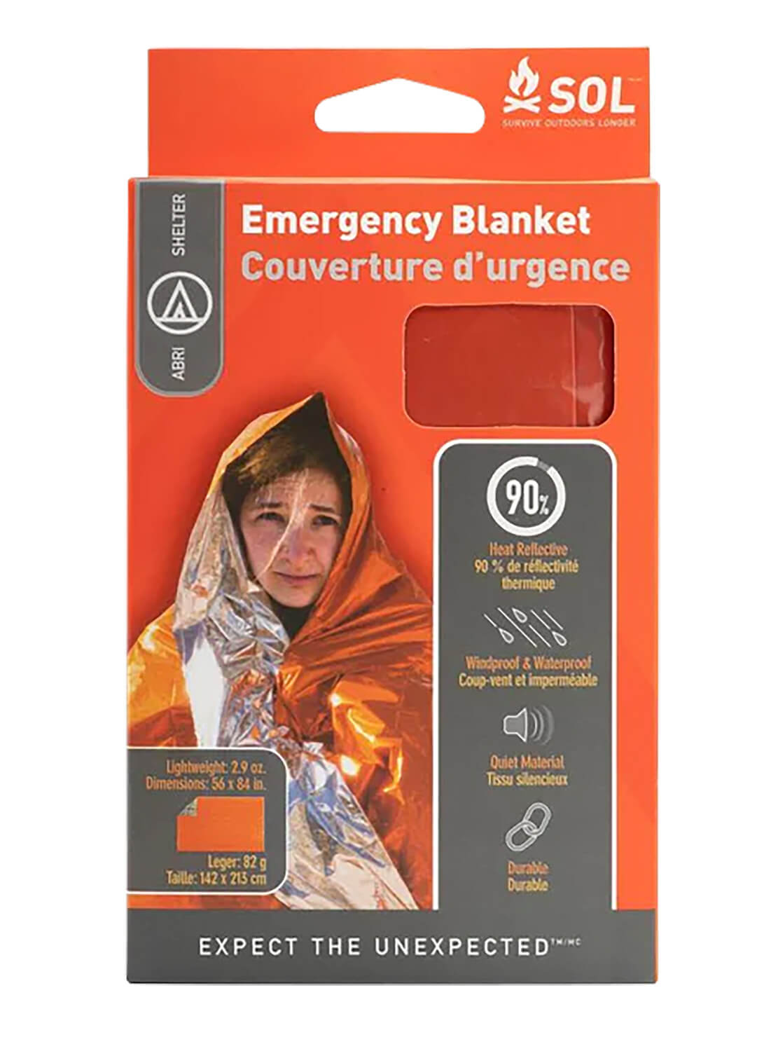 Survive Outdoors Longer 01401222 SOL Emergency Blanket Warmth Waterproof Orange Metalized Polyethylene - Image 2