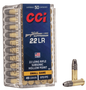 CCI 957 Suppressor Small Game 22 LR 45 gr Lead Hollow Point (LHP) 50rd Box