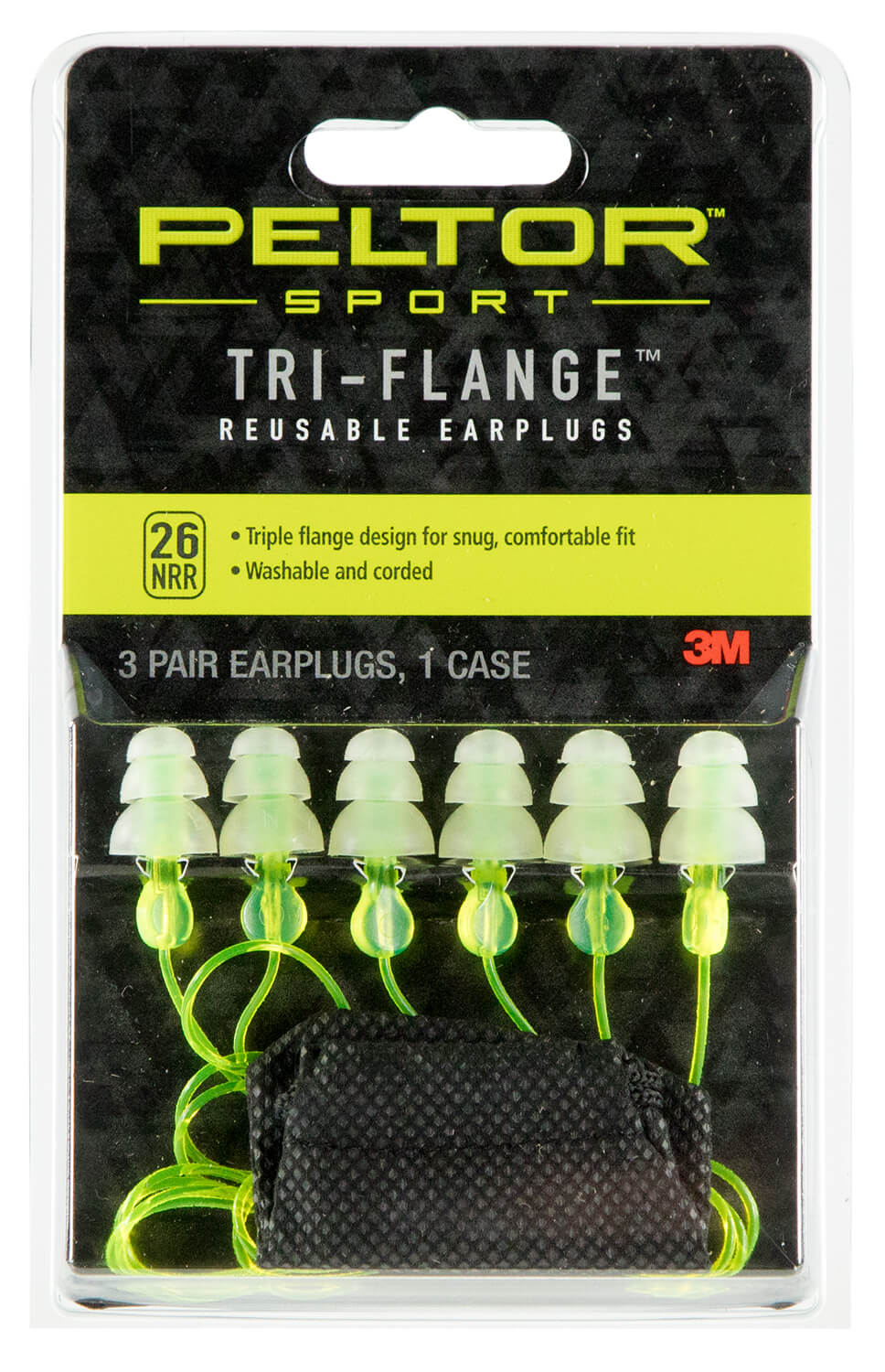 Peltor 97317 Tri-Flange Reusable Earplugs Polymer 26 dB In The Ear Yellow Buds with Yellow Cord Adult 3 Pair - Image 2