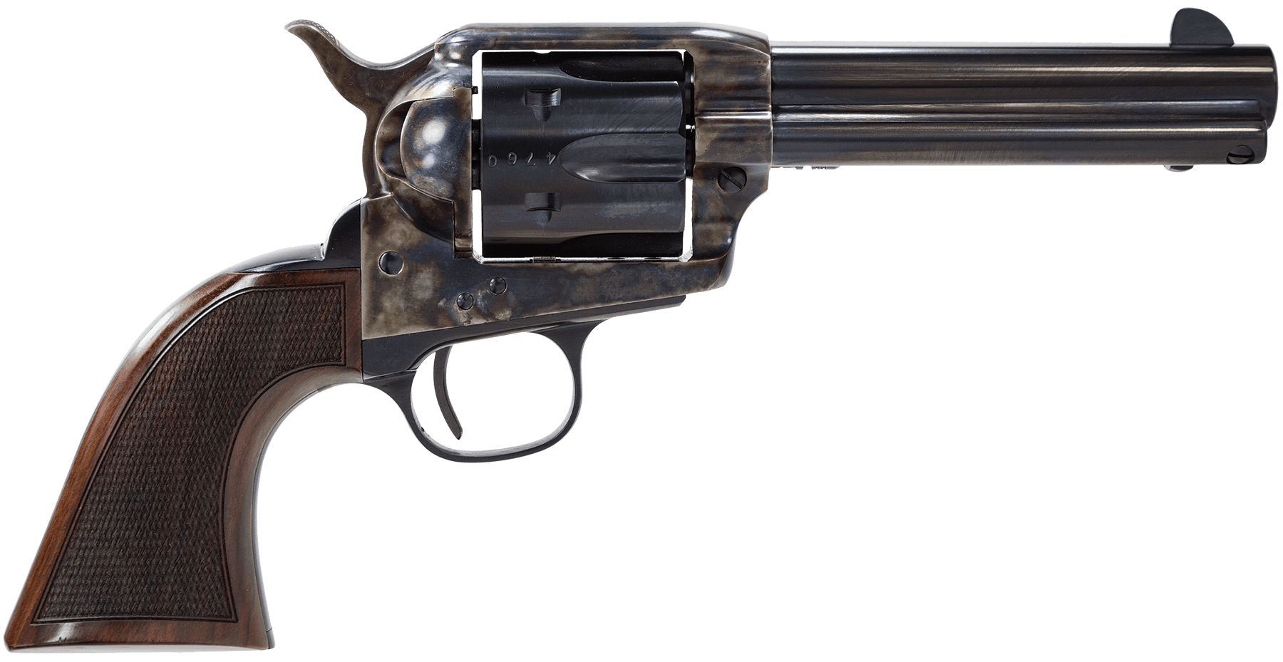 Taylors & Company 550810DE Smoke Wagon Deluxe 357 Mag Caliber with 4.75 Blued Finish Barrel 6rd Capacity Blued Finish Cylinder Color Case Hardened Finish Steel Frame Checkered Walnut Grip & Overall Taylor Polish"