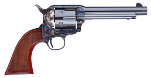 Taylors & Company 556209DE Short Stroke Gunfighter 357 Mag Caliber with 5.50" Blued Finish Barrel 6rd Capacity Blued Finish Cylinder Color Case Hardened Finish Steel Frame Checkered Walnut Army Size Grip & Overall Taylor Polish
