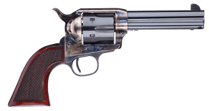 Taylors & Company 556204DE Short Stroke Smoke Wagon  357 Mag Caliber with 4.75" Blued Finish Barrel  6rd Capacity Blued Finish Cylinder  Color Case Hardened Finish Steel Frame  Checkered Walnut Navy Size Grip & Overall Taylor Polish