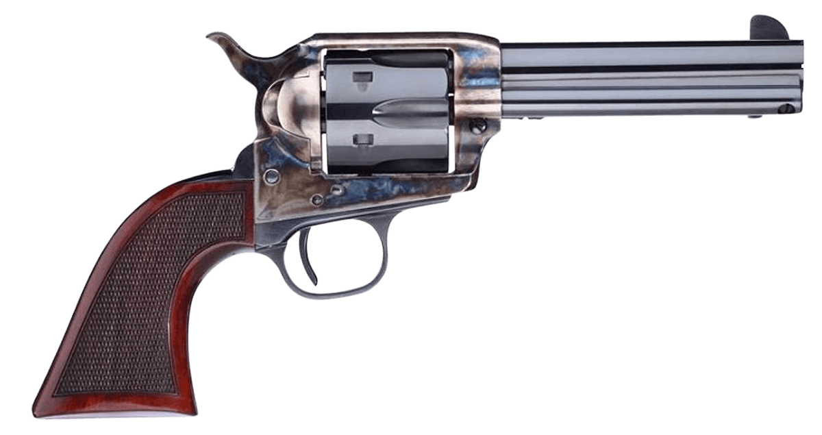 Taylors & Company 556201DE Short Stroke Smoke Wagon 45 Colt (LC) Caliber with 4.75" Blued Finish Barrel 6rd Capacity Blued Finish Cylinder Color Case Hardened Finish Steel Frame Checkered Walnut Navy Size Grip & Overall Taylor Polish