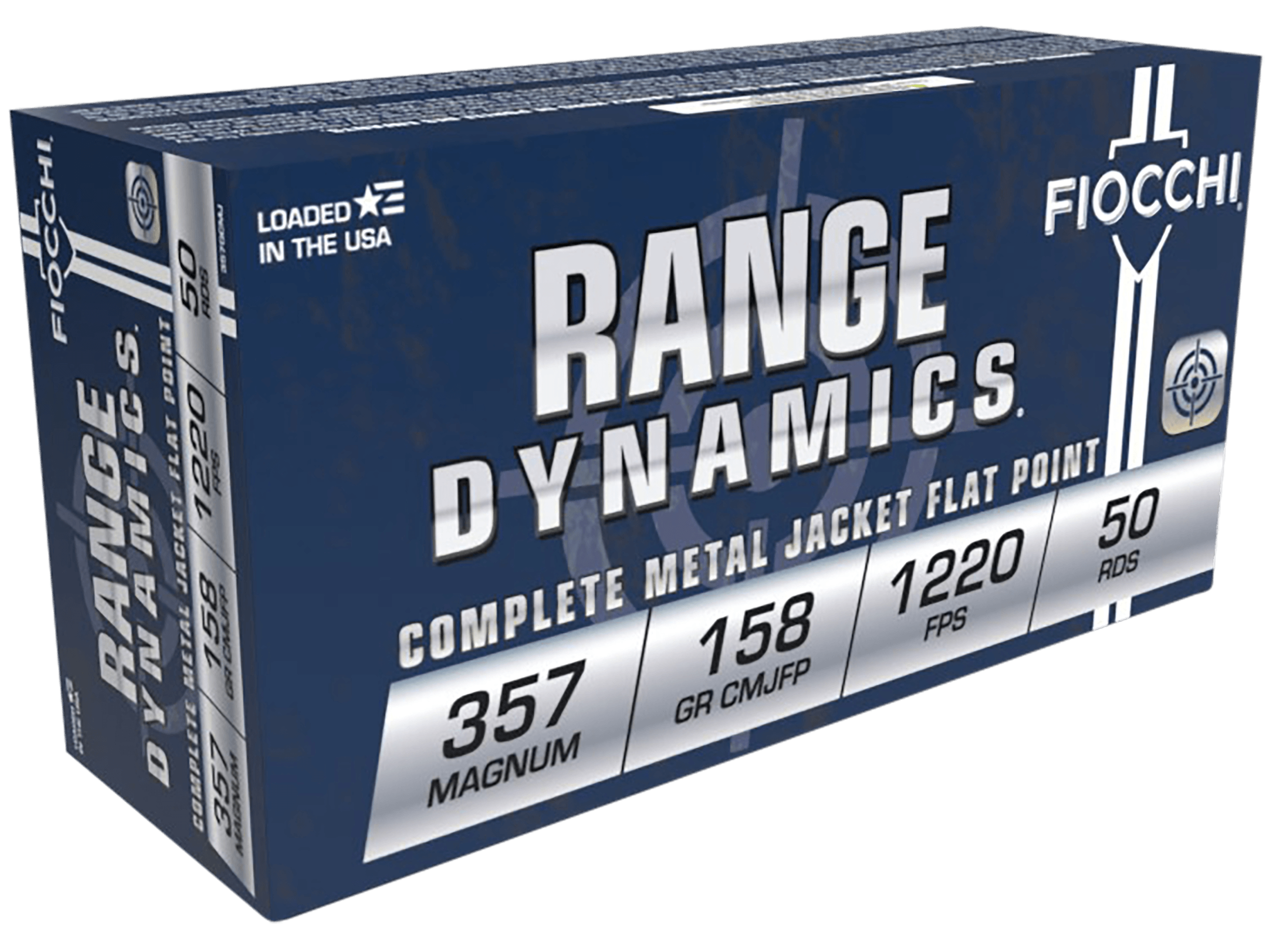 Fiocchi 357GCMJ Range Dynamics 357 Mag 158 gr Copper Metal Jacket Flat Point 50rd Box
