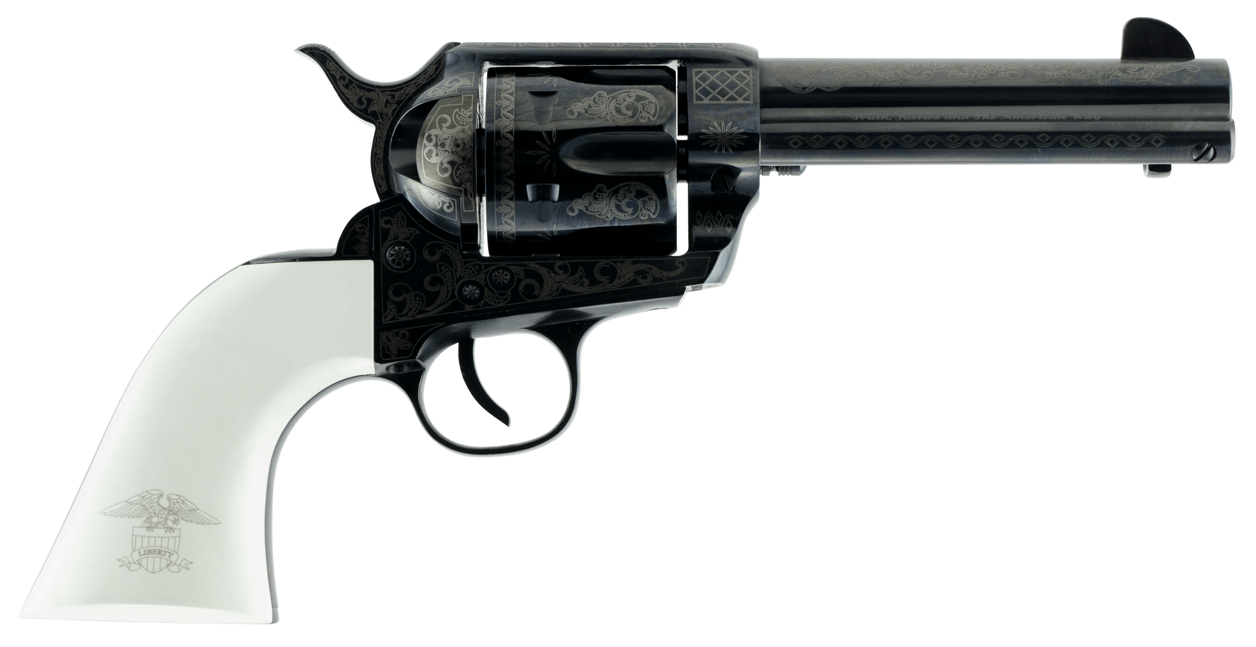Traditions SAT73122LIB 1873 Liberty 45 Colt (LC) 6rd 4.75" Blued Engraved Steel White PVC Grip