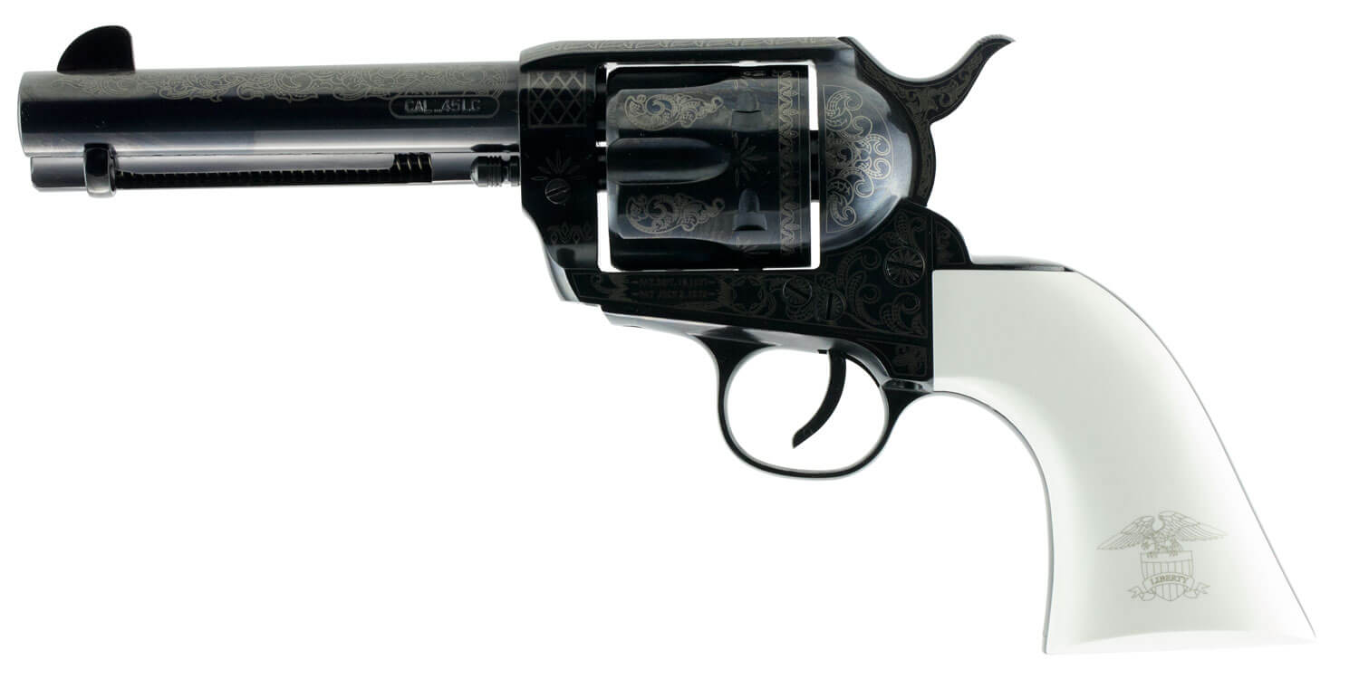 Traditions SAT73122LIB 1873 Liberty 45 Colt (LC) 6rd 4.75" Blued Engraved Steel White PVC Grip - Image 2