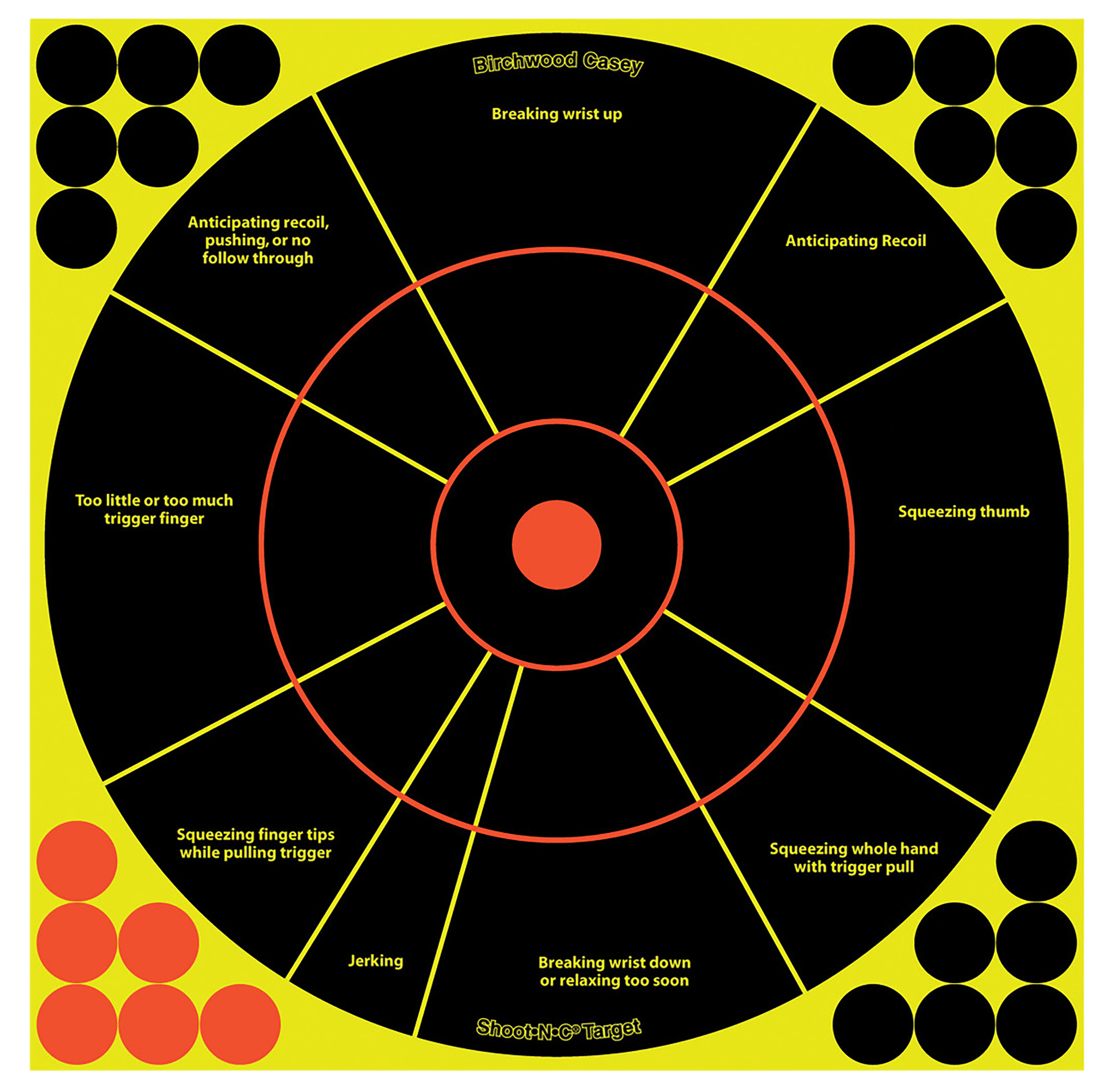 Birchwood Casey 34032 Shoot-N-C Handgun Trainer Self-Adhesive Paper Handgun Black/Yellow 12" Circle Includes Pasters 5 Pack