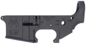 Spikes STLS018 Spider Stripped Lower Receiver with Fire & Safe Markings Multi-Caliber 7075-T6 Aluminum Black Anodized for AR-15